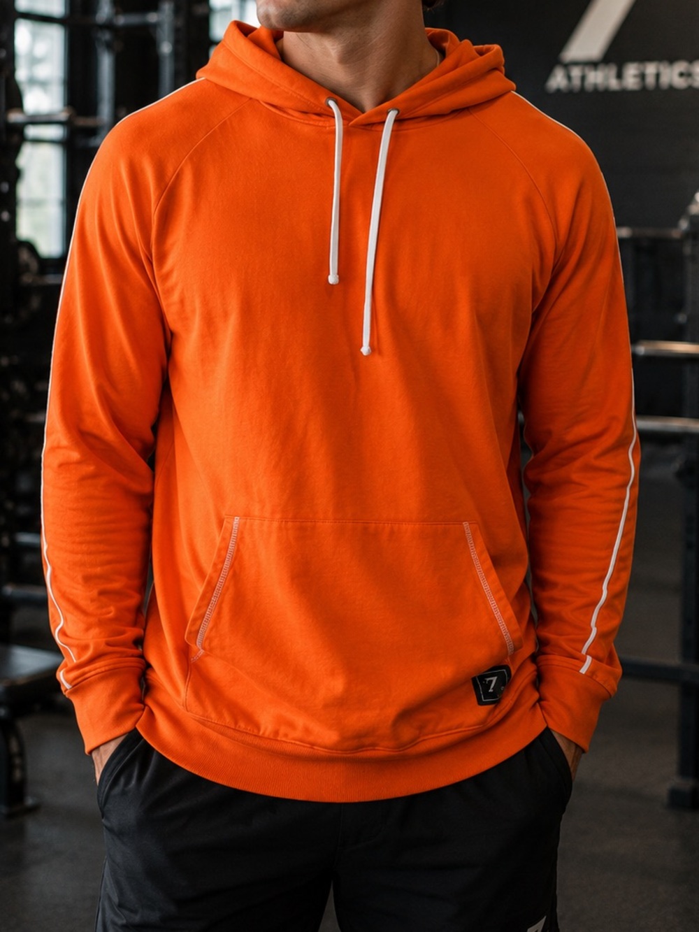 Gymshark Men's Bright Orange Lightweight Pullover Hoodie White Piping Detail